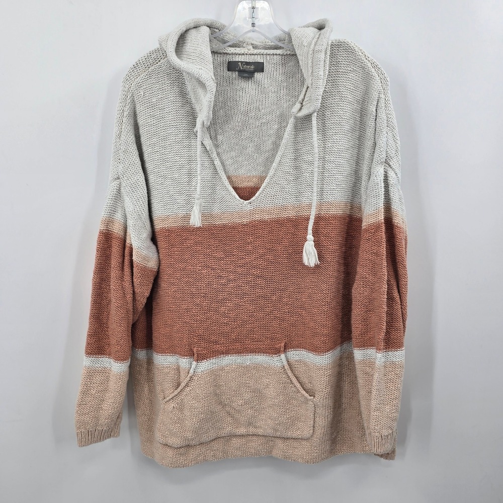 Natural Reflections Womens XXL Cotton Colorblock Knit Hoodie Sweater Terracotta